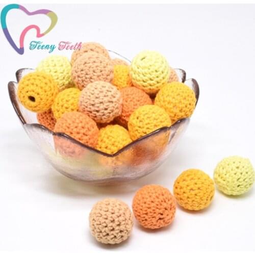 50 PCS 16/20 MM Baby Teething Crochet Wooden Beads Cotton Round Bead Baby Teether Pacifier Chain Accessories Baby Wooden Teether