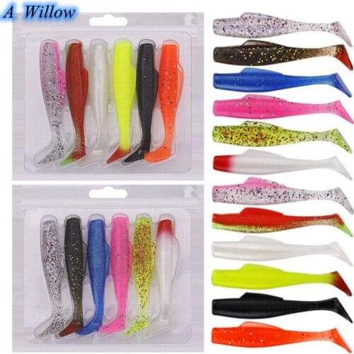 6PCS/Set 85mm Shad Worm Soft Bait T Tail Jigging Wobblers Fishing Lure Tackle Bass Pike Aritificial Silicone Swimbait