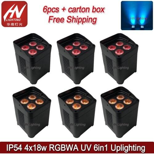 6pcs New Smart DJ uplighting 4*18w RGBAWUV Battery Powered LED DJ Lights/ Wireless Battery LED Flat PAR