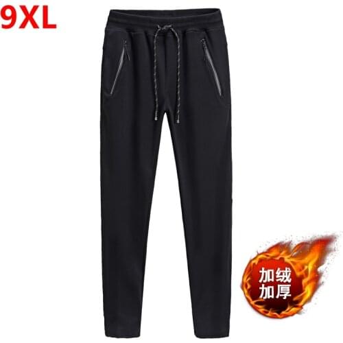 Big size spring and autumn black sweatpants plus size men plus velvet padded casual trousers outside wear oversize 9XL 8XL