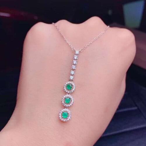 100% Natural And Real Emerald Pendant Solid S925 Sterling Silver Emerald necklace For Women Colour Gem Stone Fine Jewelry