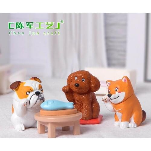 DIY Beautiful Teddy Cute Ornament Toy Dog Cat Pendant Figurines Animal Statue Puppy Miniatures Pet Dolls Crafts Garden Figurines