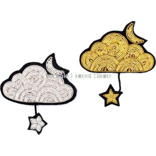 French creative stars moon clouds design indian silk hand embroidery badge,pins for backpacks