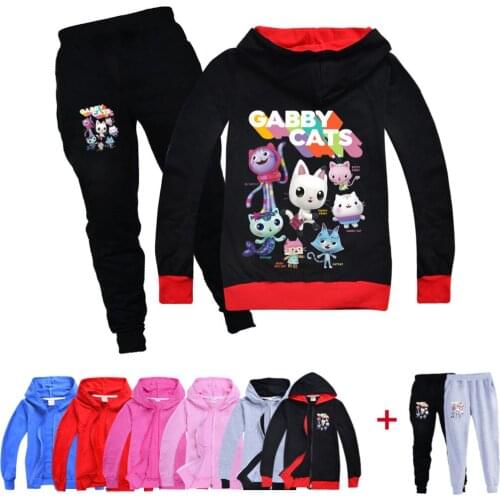 Gabby Cats Cartoon Childrens Clothing Boys Girls Cardigan Jackets + Trousers Children Spring Autumn Casual Hoodies Sports Set