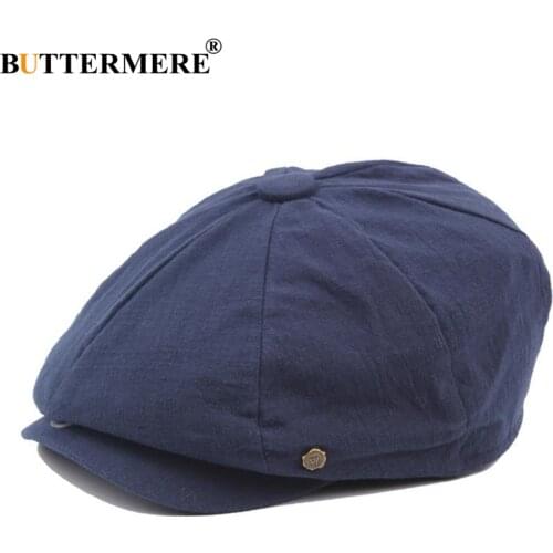 BUTTERMERE Cotton Newsboy Cap Men Women Octagonal Hat Navy Solid Spring Vintage Newspaper Caps 2021 New Korean Painters Beret