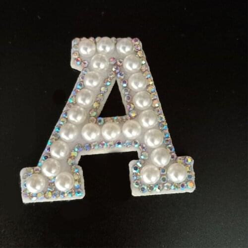 A-Z Pearl Rhinestone English Letter Sew on Patches Applique 3D Handmade Letters Beaded Diy Patch Cute Letter Patches