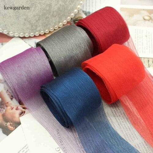 Kewgarden 6CM 60mm Pleated Yarn DIY Boknot Ribbon Handmade Tape Stripe Voile Ribbons Accessories Packing Riband 16 Meters