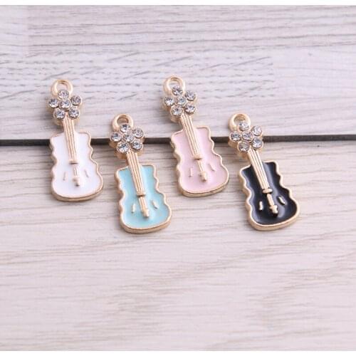 SWEET BELL 6pcs 9*22mm Four Color Alloy Metal Drop Oil Flower Guitar Charms Pendant For DIY Bracelet Necklace Jewelry Making