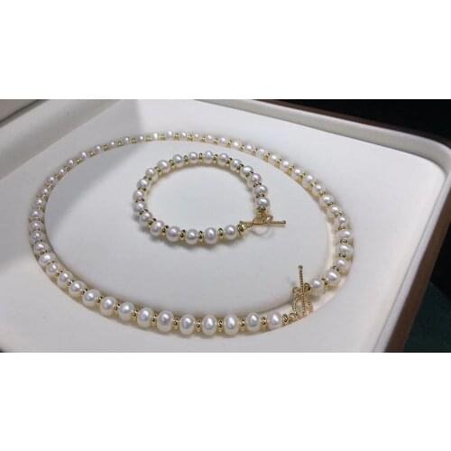 D726 Pearl Set Fine Jewelry 8-9mm Nature Fresh Water White Pearls Jewelry Sets for Women Presents