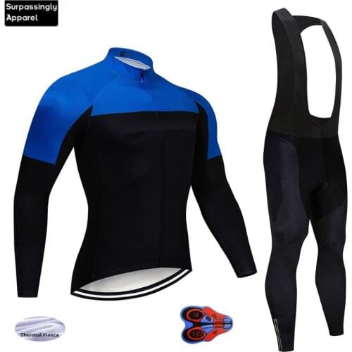 2019 Team Blue Cycling Jersey Set Winter Long Sleeve Bike Wear Set Ropa Ciclismo Invierno Bicycle Bike Clothing 9D Gel