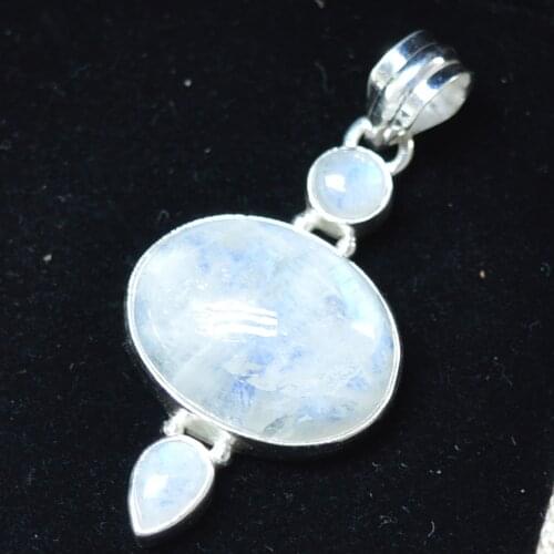 Genuine Blue Fire Moonstone Pendant 925 Sterling Silver, 48 mm, MHBAP4215