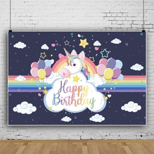 Laeacco Unicorn Backdrop For Photography Rainbow Ballone Birthday Party Customized Poster Pattern Photo Background Photostudio