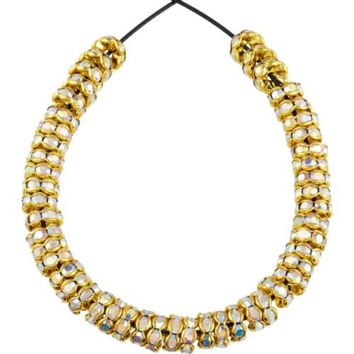 TUMBEELLUWA 1Lot(50Pcs) 8mm Rhinestone Crystal Rondelle Spacer Beads Gold Color Wavy Brim Metal Beads for DIY Jewelry Making