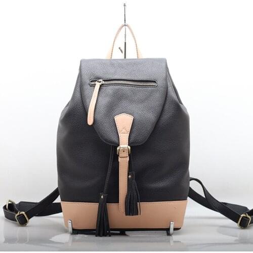 Patchwork Fashion Backpack Women Genuine Leather Travel Bags Tassel Drawstring Hasp Luxury School Backpacks For Girls Mochila
