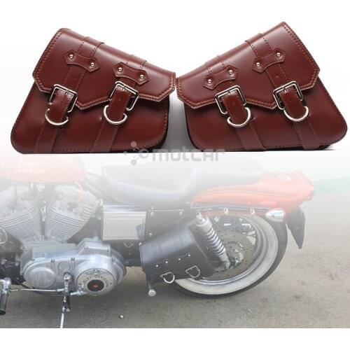 Motorcycle PU Leather Saddle Bag Luggage Brown Side Tool Bag For Honda Yamaha Suzuki Harley Sportster XL 883 XL1200