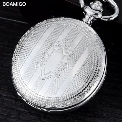 FOB men pocket watches fashion mechanical watches BOAMIGO brand skeleton roman number watches silver design clock reloj hombre