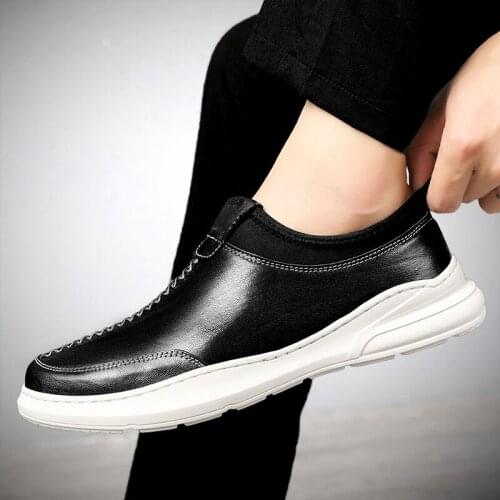 2020 Fashion Genuine Leather Shoes Men White Flats Loafers Breathable Real Leather Men Casual Shoes White Sneakers