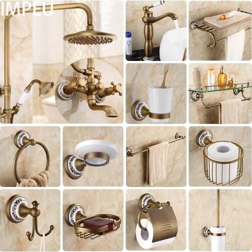 20-Piece Antique Brass Wall Mounted Bathroom Hardware Set Toilet Paper holder/ Robe Hook/ Towel Bar/ Towel Rings