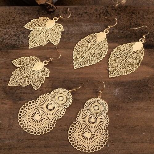 Multiple Vintage Boho Ethnic Dangle Drop Earrings for Women Female Fashion 2019 Golden Leaf Earrings Jewelry Accessories