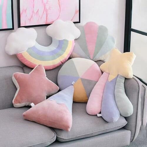 Nordic Style Nursery Decor Rainbow Moon Cushion Plush Stuffed Toy Pillow Doll Baby Bedroom Decor Children Gift Ins Style Decor
