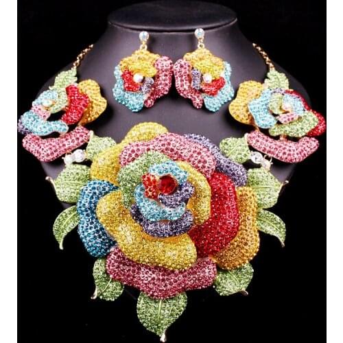 New Bridal Jewelry Sets Wedding Necklace Earrings For Brides Party Dress Costume Accessories Big Flowers Decoration Gift Women
