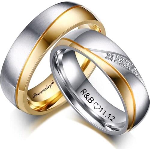 Personalized Name Promised Wedding Rings for Lover Couple Men Women Stainless Steel Engagement Party Gifts