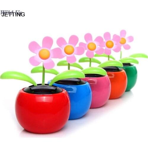 Plastic Crafts Home Car Flowerpot Solar Power Flip Flap Flower Plant Swing Auto Dance Toy Car Styling Decoration Ornaments 1pcs