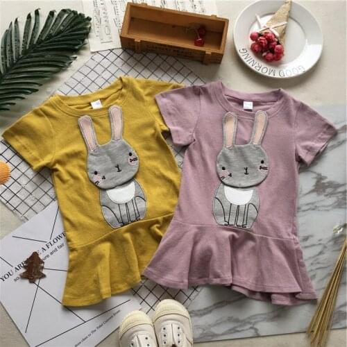 Tonytaobaby Summer New Baby Girl Rabbit Girl Solid Dress with Tail Kids Dresses for Girls