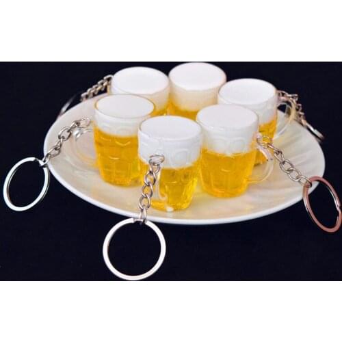 Resin Beer Cups Keychains Car Keyring Key Chain Rings For Men Woman Pendant Jewelry Simulation Food Handicraft Accessories