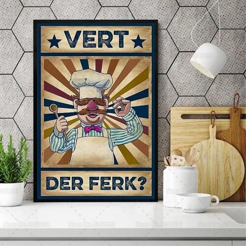 Vintage Style Vert Der Ferk Poster Funny Swedish Cooking Chef Canvas Painting Wall Art Decor Kitchen Art Gift