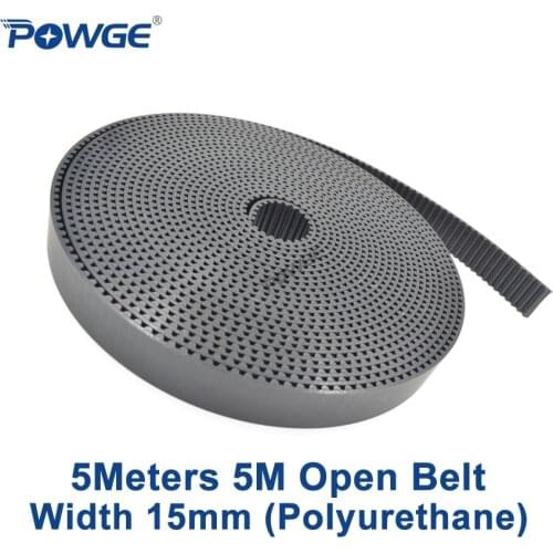 POWGE 5Meters Arc Tooth PU Black HTD 5M Open Synchronous belt 5M-15mm Width 15mm Polyurethane steel 15HTD5M Timing Belt pulley