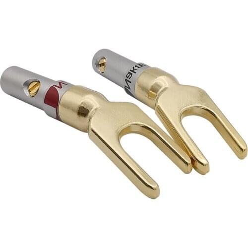 Gold Plated Y/U-type Banana Plugs Set Cable Wire Connector Fork Spade Speaker Plug Adapter Audio Speaker horn wire Y plug U plug
