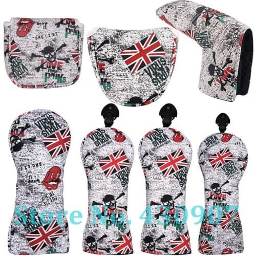 Red UK Skull Golf Club Driver/Fairway Wood/Hybrid/Mallet Putter/Blade Putter Head Cover