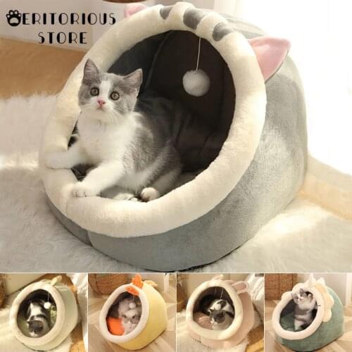Sweet Cat Bed Warm Pet Basket Cozy Kitten Lounger Cushion Cat House Tent Very Soft Small Dog Mat Bag For Washable Cave Cats Beds
