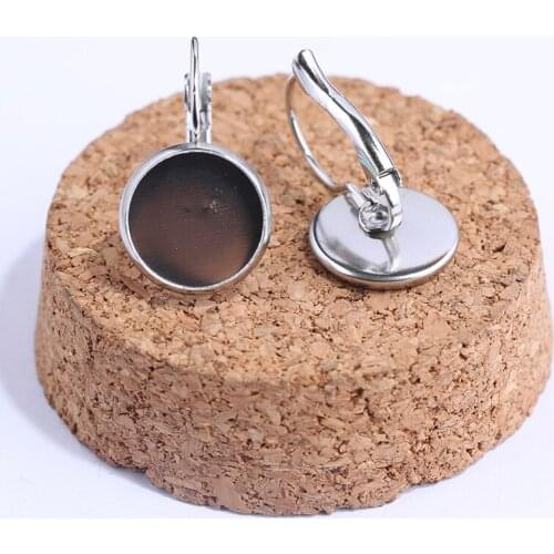 Reidgaller 5pairs fit 12mm round cabochon earring base settings diy blank lever back earrings findings for jewelry making