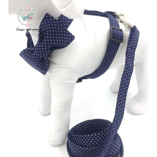 Blue Dot Dog Harness with Bowtie or Harness Without Bowtie Basic Dog Leash Adjustable Metal Buckle Pet Supplies