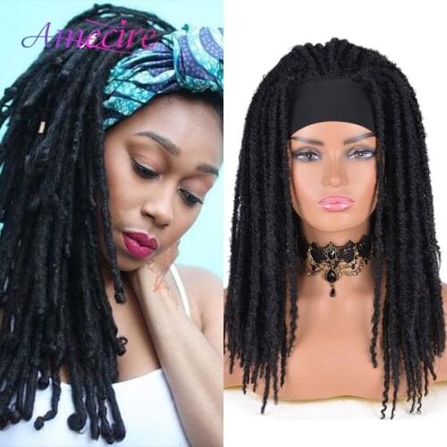 Synthetic Headband Wig For Women Goddess Faux Locs Ceochet Hair Wig With Headband Heat Resistant Cosplay Wig Easy To Wear