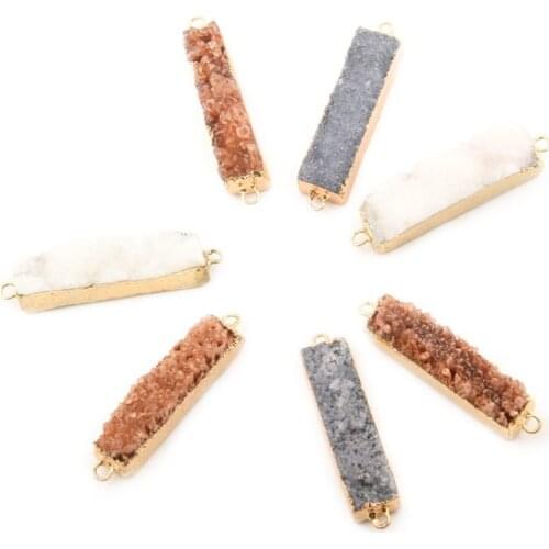 Grey Agates rectangular gold-plated semi-precious stone connector for jewelry making temperament accessories size 10x35/10x40mm