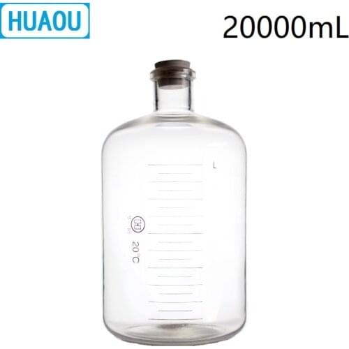 HUAOU 20000mL Glass Serum Bottle 20L Narrow Mouth with Graduation and Rubber Stopper Laboratory Chemistry Medical Equipment