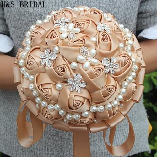 H&S BRIDAL Champagne pearls Wedding Bouquet wedding accessories Bridal Bouquets Artificial Wedding Bouquets matrimonio