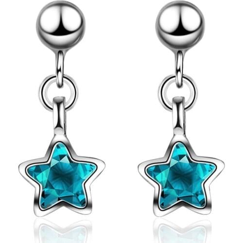 TJP Romantic Star Crystal Female Stud Earrings For Women Jewelry Pure 925 Sterling Silver Earrings Girl Lady Christmas Gift Hot