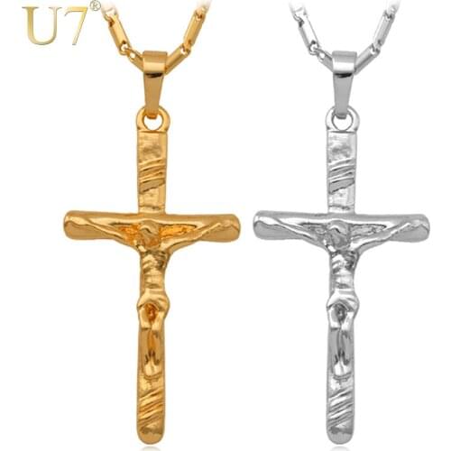 U7 Jesus Cross Goddess Necklace & Pendant Women Christmas Gifts Wholesale Trendy Silver Color Catholic Christian Jewelry P366