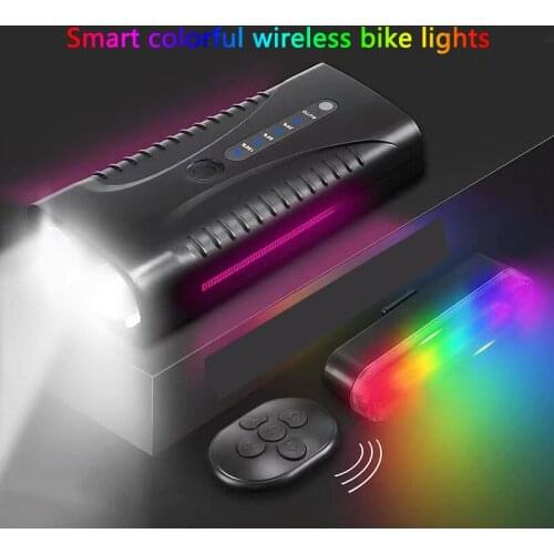 Smart Colorful Wireless Bike Light Front And Rear For MTB Road Bicycle Photosensitive Remote Control With Steering Horn