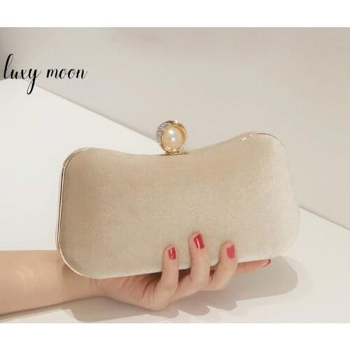 Womens Evening Clutch Bag Retro Velvet Apricot Party Purse and Handbag Elegant Banquet Wallet Wedding Chain Shoulder Bag ZD1901