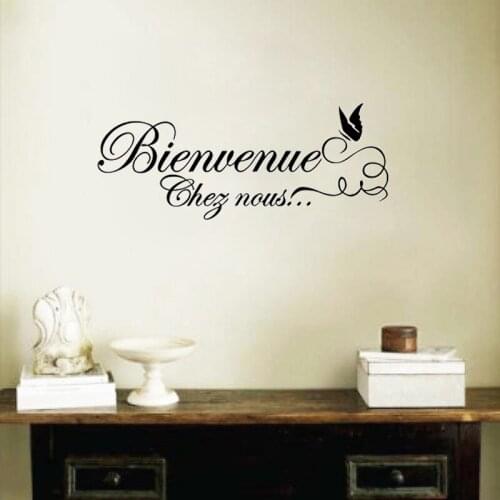 French Quote "welcome" with Butterfly Vinyl Wall Sticker Decal Mural Wall Art Wallpaper Living Room Home Decoration Poster