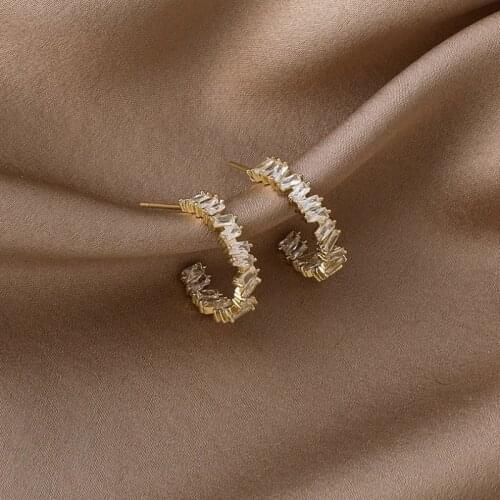 2021 New Arrival Classic Crystal Geometric Zircon Semicircular Arc Hoop Earrings For Women Elegant Fashion Jewelry Gifts