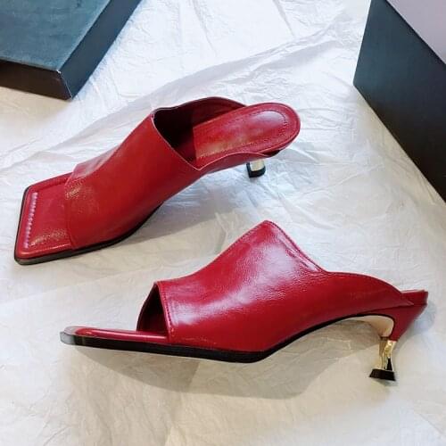 Womens Shoes Slippers Outdoor 2020 Summer New Square Head Exposed Toes Stiletto Retro Heels