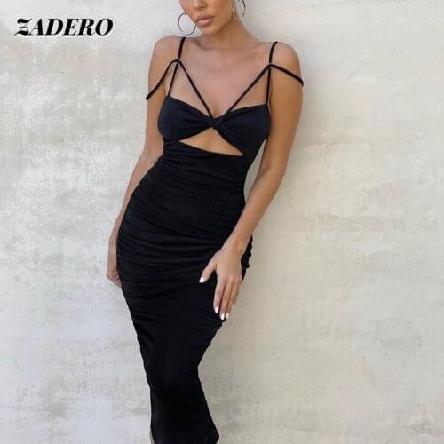 Sexy Dress for Women Fashion Velvet Halter Strap Hollow Out Midi Dress Lace Cross Bandage Backless Sleeveless Bodycon Party Club
