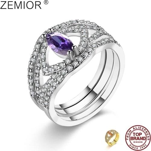 ZEMIOR Copper Rings For Women Purple And Yellow Eyes Shape Zirconia 2 Color Simple Romantic Bridal Sets Rings Fashion Jewelry