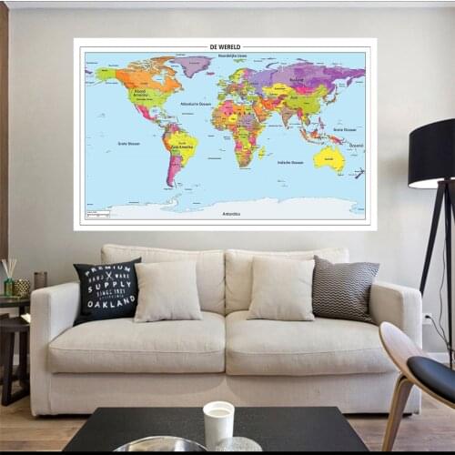 150*100 Cm Map of The World In Dutch Detailed Poster Non-woven Canvas Wall Art Picture Office Home Decoration School Supplies